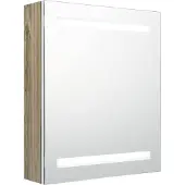 The Living Store LED-Bad-Spiegelschrank Weiß und Eichen-Optik 50x14x60 cm
