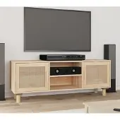 The Living Store TV-Schrank Braun 105x30x40 cm Massivholz Kiefer Natur-Rattan
