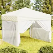 The Living Store Partyzelt Faltbar mit Seitenwänden Creme 3x3 m