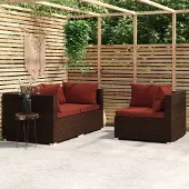 The Living Store 3-tlg. Garten-Lounge-Set mit Kissen Braun Poly Rattan