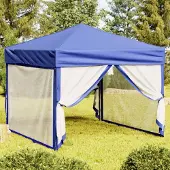 The Living Store Partyzelt Faltbar mit Seitenwänden Blau 3x3 m