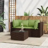 The Living Store 3-tlg. Garten-Lounge-Set mit Kissen Braun Poly Rattan