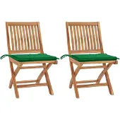 The Living Store Gartenstühle 2 Stk. mit Grünen Kissen Teak Massivholz