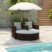 The Living Store Gartenbett mit Sonnenschirm Braun Poly Rattan