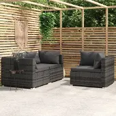 The Living Store 3-tlg. Garten-Lounge-Set mit Kissen Grau Poly Rattan