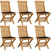 The Living Store Gartenstühle mit Schwarzen Kissen 6 Stk. Massivholz Teak
