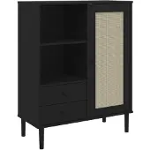 vidaXL Highboard SENJA Rattan-Optik Schwarz 90x40x112 cm Kiefernholz