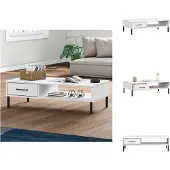vidaXL Couchtisch OSLO mit Metallbeinen Weiß Massivholz Kiefer - Couchtische