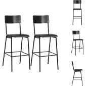 vidaXL Barhocker 2 Stk. Schwarz Massives Sperrholz Stahl - Barhocker