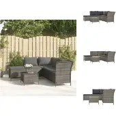 vidaXL 4-tlg. Garten-Lounge-Set mit Kissen Grau Poly Rattan - Gartenmöbel-Sets