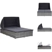 vidaXL 2-Personen-Sonnenliege mit Auflage Poly Rattan Grau - Gartenbetten