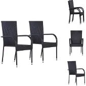 vidaXL Stapelbare Gartenstühle 2 Stk. Poly Rattan Schwarz - Gartenstühle