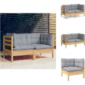 vidaXL 2-Sitzer-Gartensofa mit Grauen Kissen Massivholz Kiefer - Gartensofas