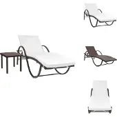 vidaXL Sonnenliege mit Auflage & Tisch Poly Rattan Braun - Sonnenliegen