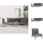 vidaXL 6-tlg. Garten-Lounge-Set mit Kissen Grau Poly Rattan - Gartenmöbel-Sets