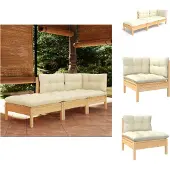 vidaXL 3-tlg. Garten-Lounge-Set mit Creme Kissen Massivholz Kiefer - Gartenmöbel-Sets