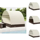 vidaXL 2-Personen-Sonnenliege mit Dach Braun 211x112x140 Poly Rattan - Sonnenliegen