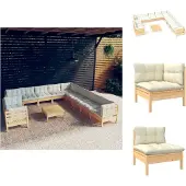 vidaXL 12-tlg. Garten-Lounge-Set mit Creme Kissen Massivholz Kiefer - Gartenmöbel-Sets