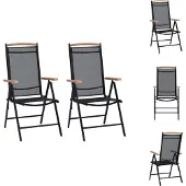 vidaXL Gartenstühle Klappbar 2 Stk. Aluminium und Textilene Schwarz - Gartenstühle