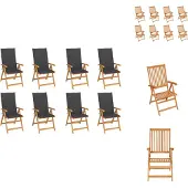 vidaXL Garten-Liegestühle mit Kissen 8 Stk. Massivholz Teak - Gartenstühle