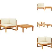 vidaXL 2-tlg. Garten-Lounge-Set mit Kissen Cremeweiß Akazienholz - Gartensofaelemente