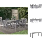 vidaXL 9-tlg. Garten-Essgruppe Massivholz Akazie Grau - Gartenmöbel-Sets