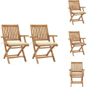 vidaXL Gartenstühle 2 Stk. mit Cremeweißen Kissen Teak Massivholz - Gartenstühle