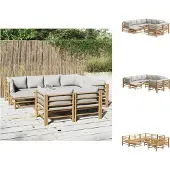 vidaXL 10-tlg. Garten-Lounge-Set mit Hellgrauen Kissen Bambus - Gartenmöbel-Sets