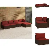 vidaXL 5-tlg. Garten-Lounge-Set mit Kissen Poly Rattan Braun - Gartenmöbel-Sets