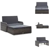vidaXL 2-tlg. Garten-Lounge-Set mit Auflagen Poly Rattan Grau - Gartenmöbel-Sets