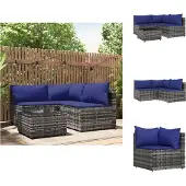 vidaXL 4-tlg. Garten-Lounge-Set mit Kissen Grau Poly Rattan - Gartensofas