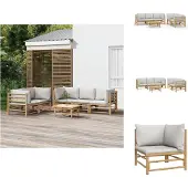 vidaXL 6-tlg. Garten-Lounge-Set mit Hellgrauen Kissen Bambus - Gartenmöbel-Sets