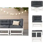 vidaXL Ecksofa mit Kissen Weiß Massivholz Kiefer - Gartensofaelemente