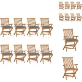 vidaXL Gartenstühle mit Grauen Kissen 8 Stk. Massivholz Teak - Gartenstühle