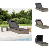 vidaXL Sonnenliege mit Faltdach Grau 213x63x97 cm Poly Rattan - Sonnenliegen