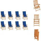 vidaXL Garten-Liegestühle mit Kissen 8 Stk. Massivholz Teak - Gartenstühle