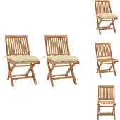vidaXL Gartenstühle 2 Stk. mit Cremeweißen Kissen Massivholz Teak - Gartenstühle