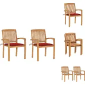 vidaXL Gartenstühle 2 Stk. mit Roten Kissen Massivholz Teak - Gartenstühle