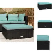 vidaXL Garten-Fußhocker mit Kissen Schwarz 70x70x30 cm Poly Rattan - Gartensofaelemente