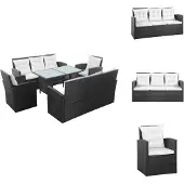 vidaXL 5-tlg. Garten-Lounge-Set mit Auflagen Poly Rattan Schwarz - Gartenmöbel-Sets
