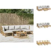 vidaXL 7-tlg. Garten-Lounge-Set mit Hellgrauen Kissen Bambus - Gartenmöbel-Sets