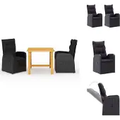 vidaXL 3-tlg. Garten-Essgruppe Schwarz - Gartenmöbel-Sets