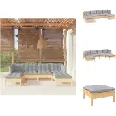 vidaXL 6-tlg. Garten-Lounge-Set mit Grauen Kissen Kiefernholz - Gartenmöbel-Sets