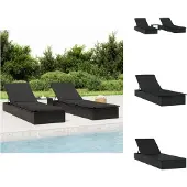 vidaXL Sonnenliegen 2 Stk. mit Tisch Schwarz Poly Rattan - Sonnenliegen