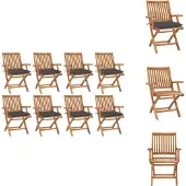 vidaXL Klappbare Gartenstühle mit Kissen 8 Stk. Massivholz Teak - Gartenstühle
