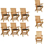 vidaXL Gartenstühle mit Schwarzen Kissen 6 Stk. Massivholz Teak - Gartenstühle