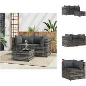 vidaXL 3-tlg. Garten-Lounge-Set mit Kissen Grau Poly Rattan - Gartensofas