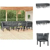 vidaXL 8-tlg. Garten-Lounge-Set Schwarz und Grau Poly Rattan - Gartenmöbel-Sets