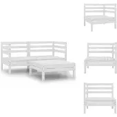 vidaXL 3-tlg. Garten-Lounge-Set Massivholz Kiefer Weiß - Gartenmöbel-Sets