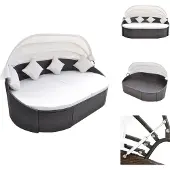 vidaXL Outdoor-Loungebett mit Dach Poly Rattan Braun - Gartenbetten
